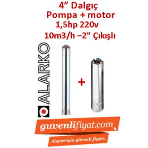 ALARKO 4SDM10/7 DMD 1.5Hp 220v 2'' Çıkışlı 4'' Derin Kuyu Sondaj Motor + Pompa