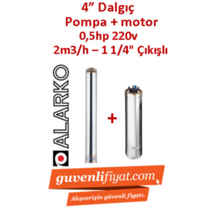 ALARKO 4SDM2/8 DMD 0.5Hp 220v 1 1/4'' Çıkışlı 4'' Derin Kuyu Sondaj Motor + Pompa