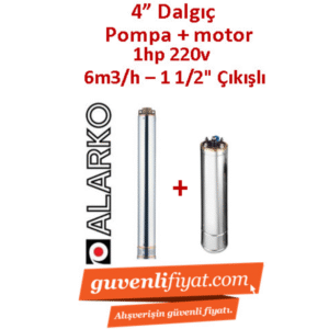 ALARKO 4SDM6/8 DMD 1Hp 220v 1 1/2'' Çıkışlı 4'' Derin Kuyu Sondaj Motor + Pompa