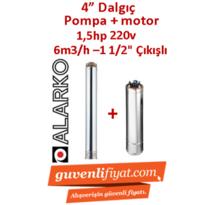 ALARKO 4SDM6/11 DMD 1.5Hp 220v 1 1/2'' Çıkışlı 4'' Derin Kuyu Sondaj Motor + Pompa